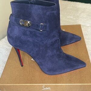 Christian Louboutin Lock 50 Kate Booty Suede Ankle Boots | Navy | EU 38